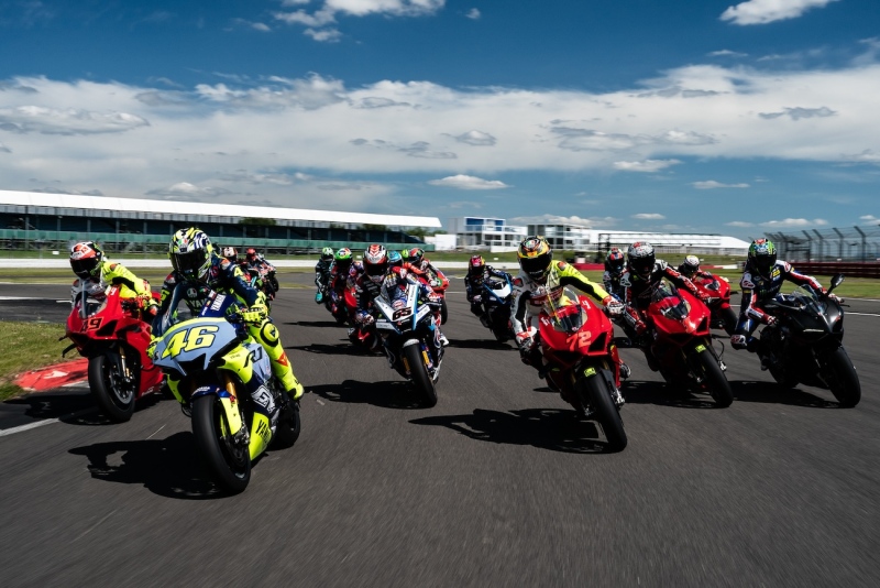20. June 2024, Track Day Of Legends, Monster Energy, Silverstone, UK, Tracking Shot, Marco Bezzecchi, Jonathan Rea, Valentino Rossi