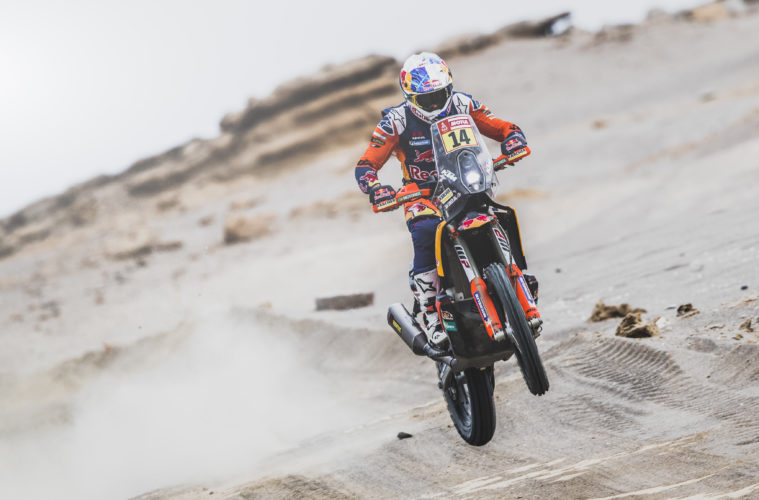 Sam Sunderland (GBR) of Red Bull KTM Factory Team races during stage 8 of Rally Dakar 2019 from San Juan de Marcona to Pisco, Peru on January 15, 2019.