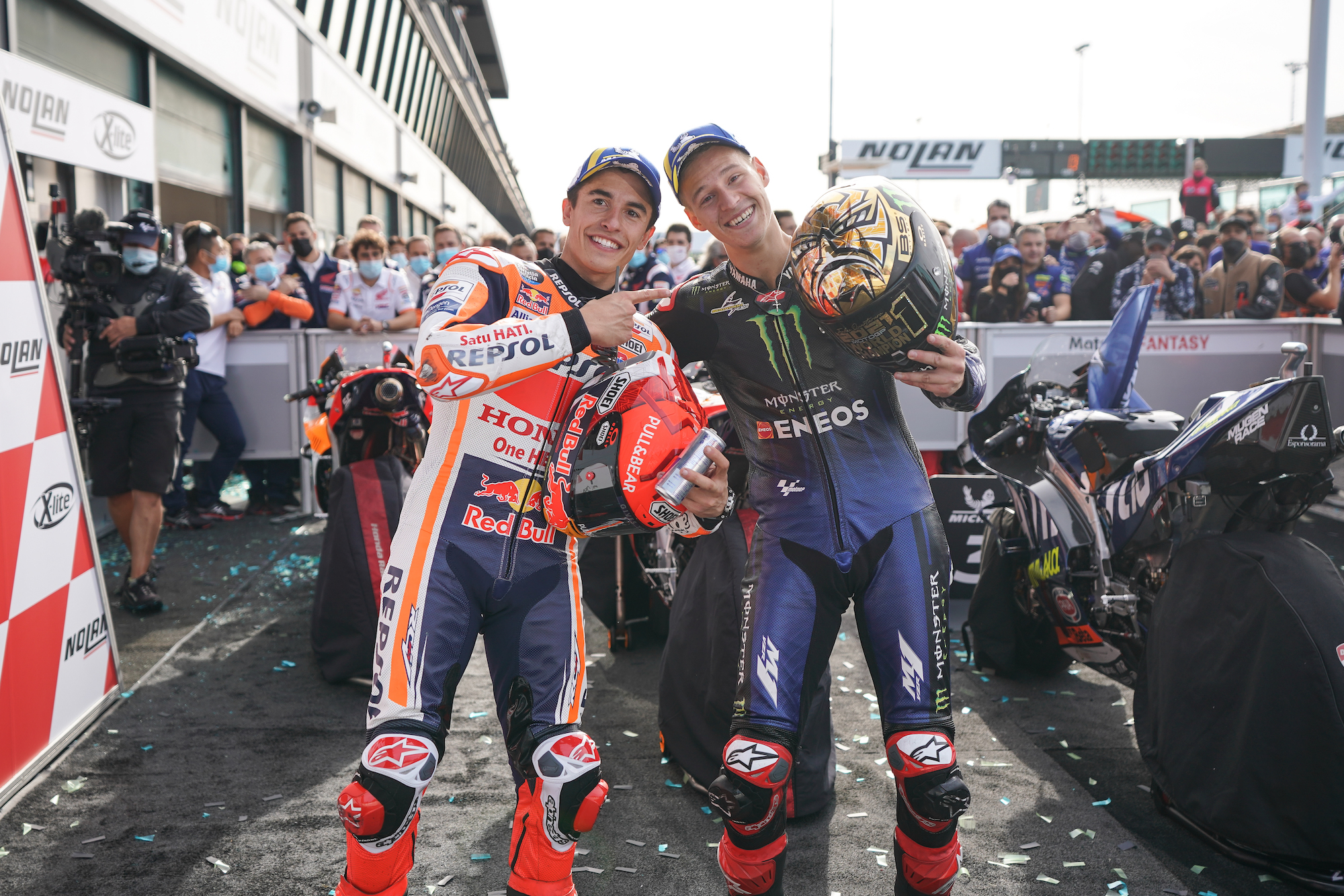 Marc Marquez i Fabio Quartararo po wyścig MotoGP o GP Emilii Romanii 2021 w Misano